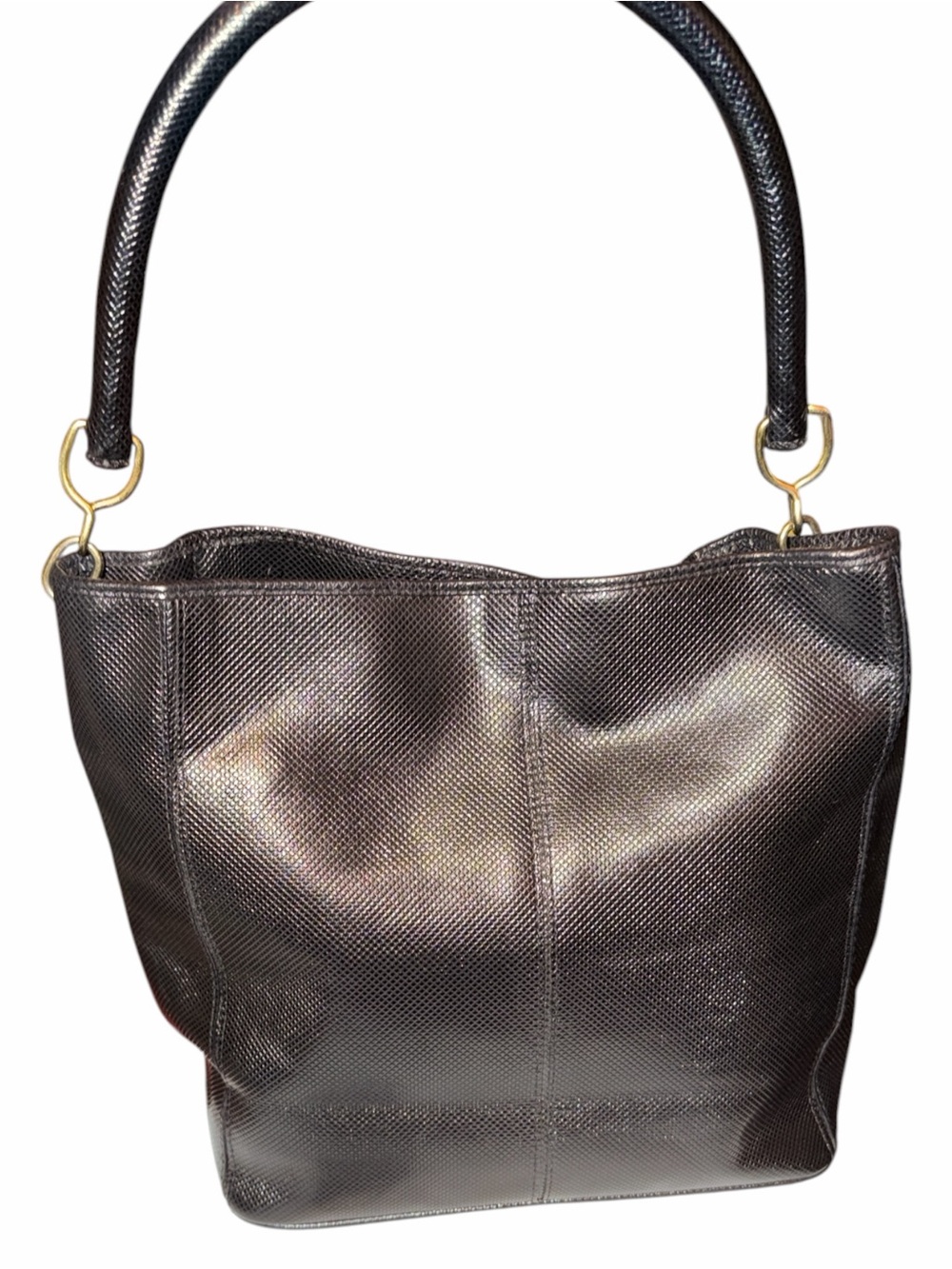 Authentic Vintage Bottega Veneta Black Textured Leather Shoulder Bag / Tote COA
